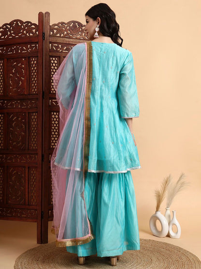 Dhiyona HOP Women Hand Embroidered Zradosi Kalidar Anarkali Kurti & Sharaha