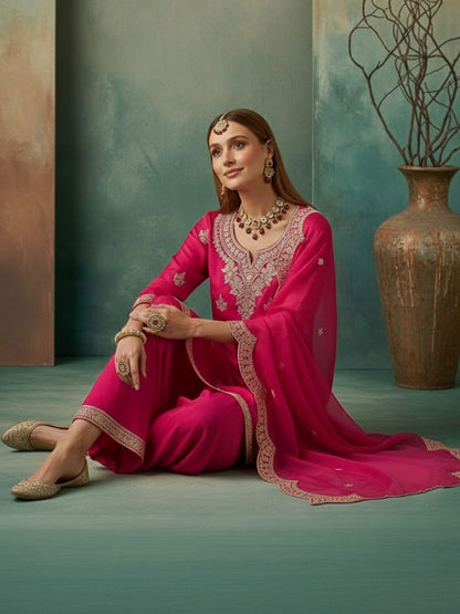 Dhiyona SN Embroidered Round Neck Kurta & Sharara Kurta Set