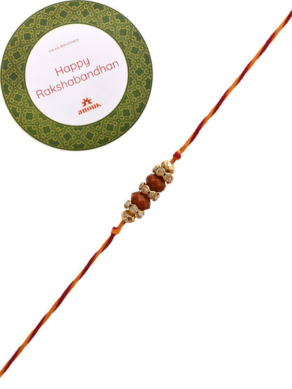 Dhiyona Gold-Toned Beaded Rakhi With Roli Chawal & Greeting Card