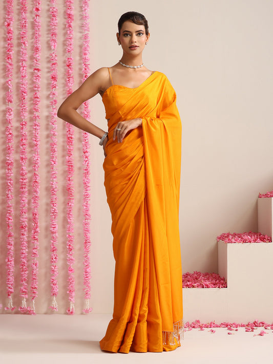 Dhiyona ST Foxy Orange Crepe Saree with Lace Drops