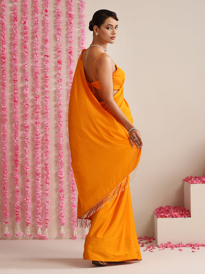 Dhiyona ST Foxy Orange Crepe Saree with Lace Drops