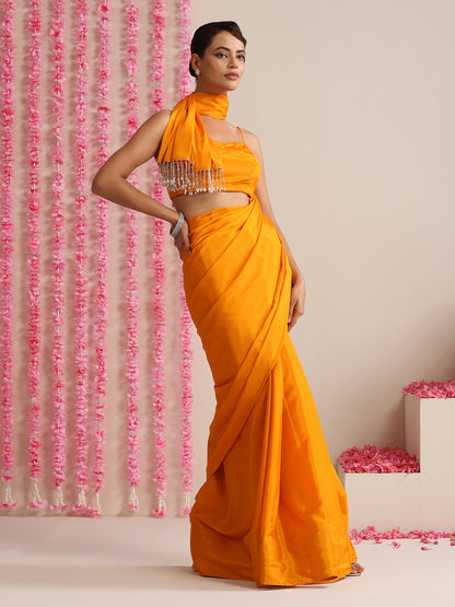 Dhiyona ST Foxy Orange Crepe Saree with Lace Drops