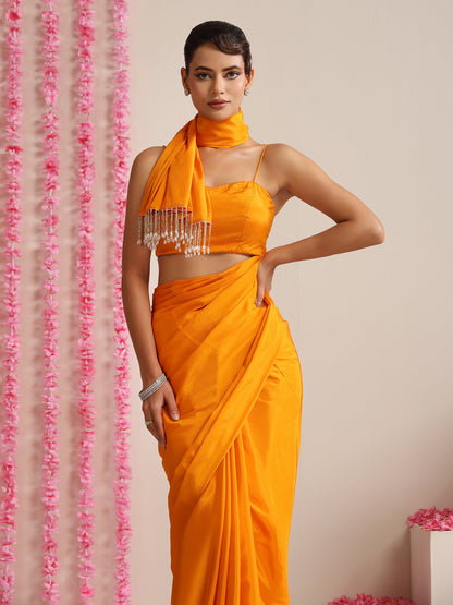 Dhiyona ST Foxy Orange Crepe Saree with Lace Drops