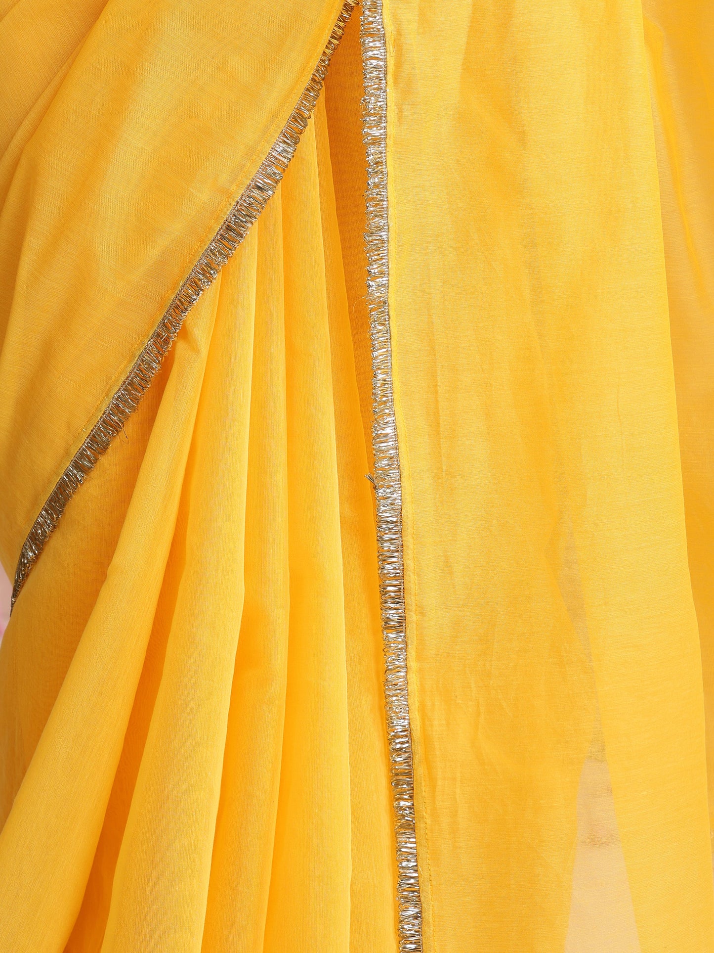 Dhiyona ST Yellow Cotton Chanderi Saree with Gold Border
