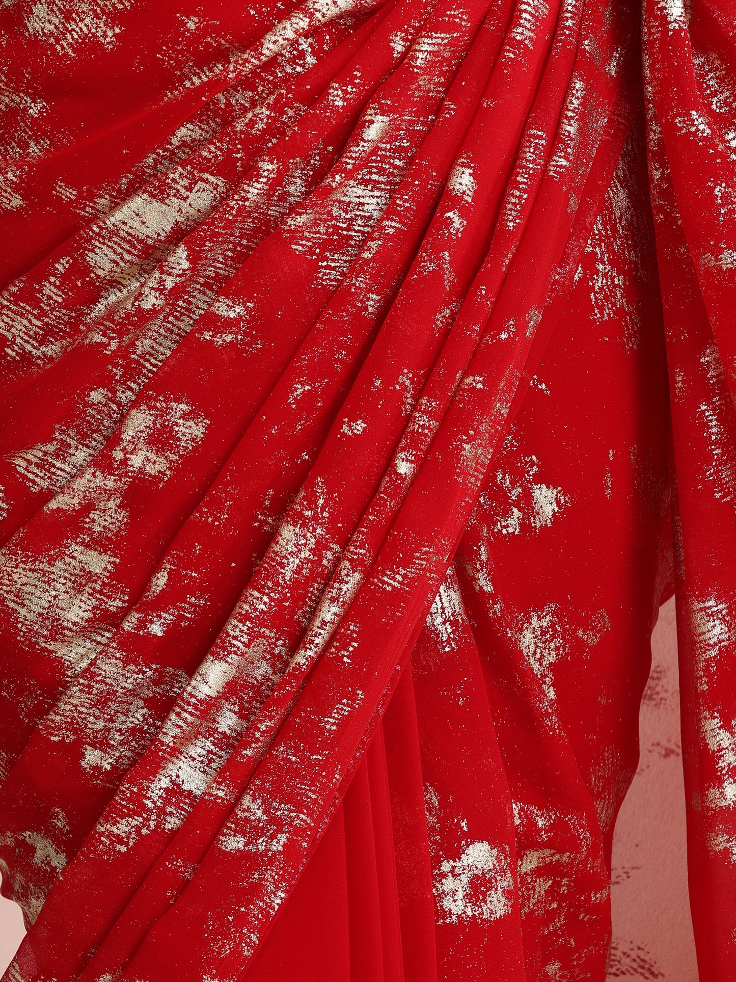Dhiyona ST Red Georgette Saree with Gold Print & Blouse Fabric
