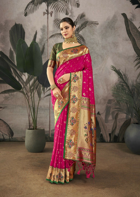 Women Paithani Isha Rani Saree With Unstiched Blouse