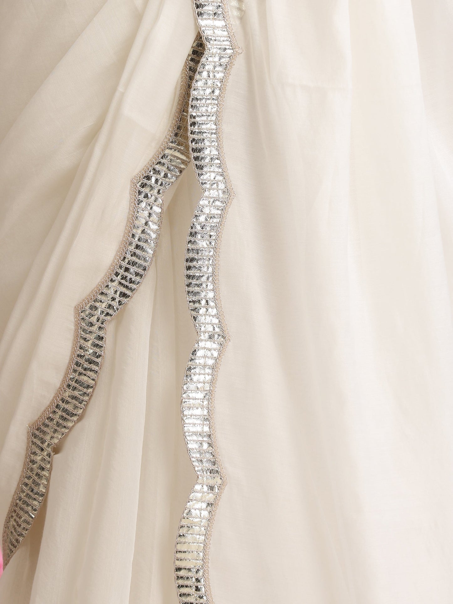 Dhiyona ST White Cotton Chanderi Saree with Gold Border and Self Blouse Fabric