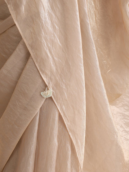 Dhiyona ST Champagne Dual Shade Metallic Satin Saree with Pendants and Self Blouse Fabric