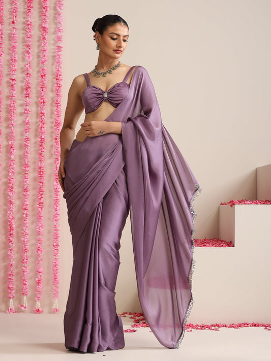 Dhiyona ST Lilac Crepe Saree with Lace Drops