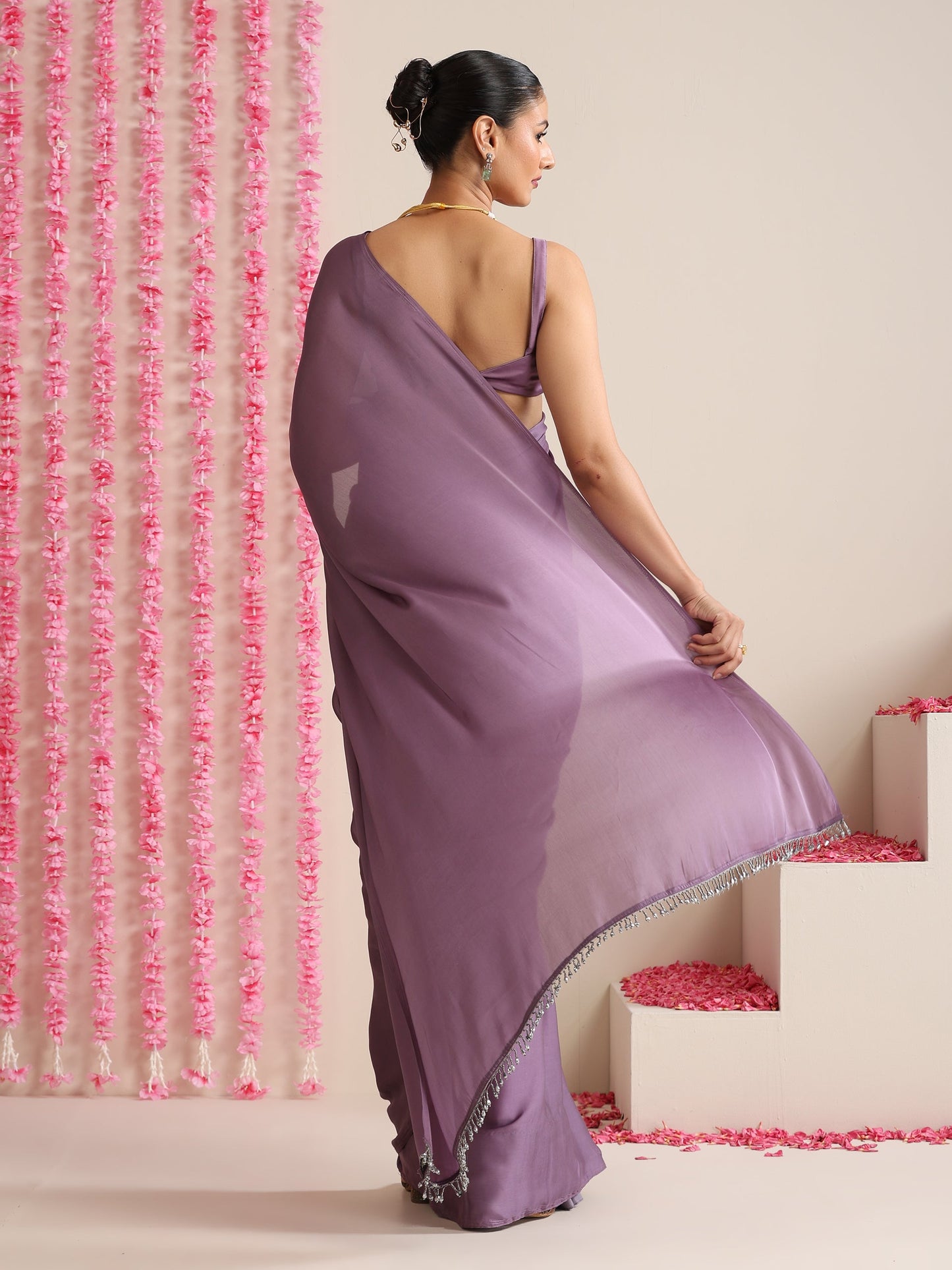 Dhiyona ST Lilac Crepe Saree with Lace Drops