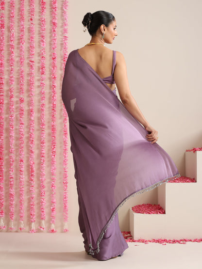 Dhiyona ST Lilac Crepe Saree with Lace Drops