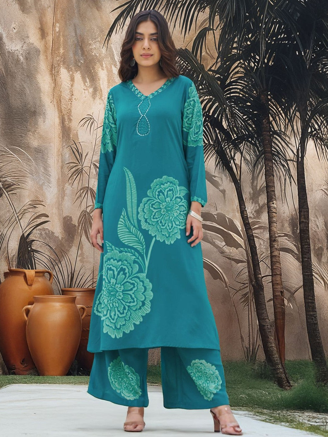 Women German Rayon Kurta With Palazzo Set