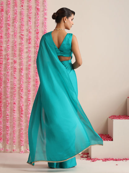 Dhiyona ST Jade Solid Satin Saree with Glamorous Lace and Blouse Fabric
