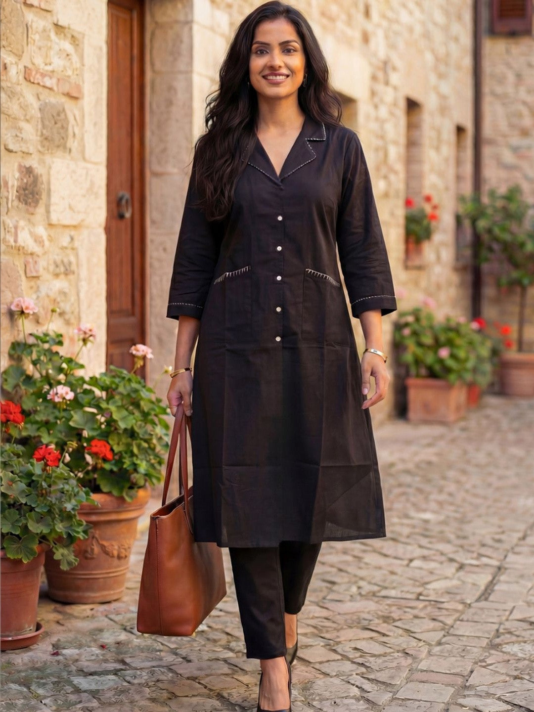 Pure Cotton A-Line Kurta With Trousers