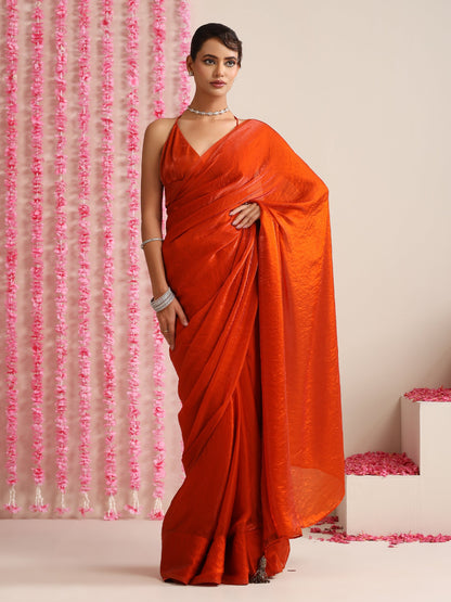 Dhiyona ST Burning Desire Saree – Dual-Shade Metallic Satin with Pendants & Blouse Fabric