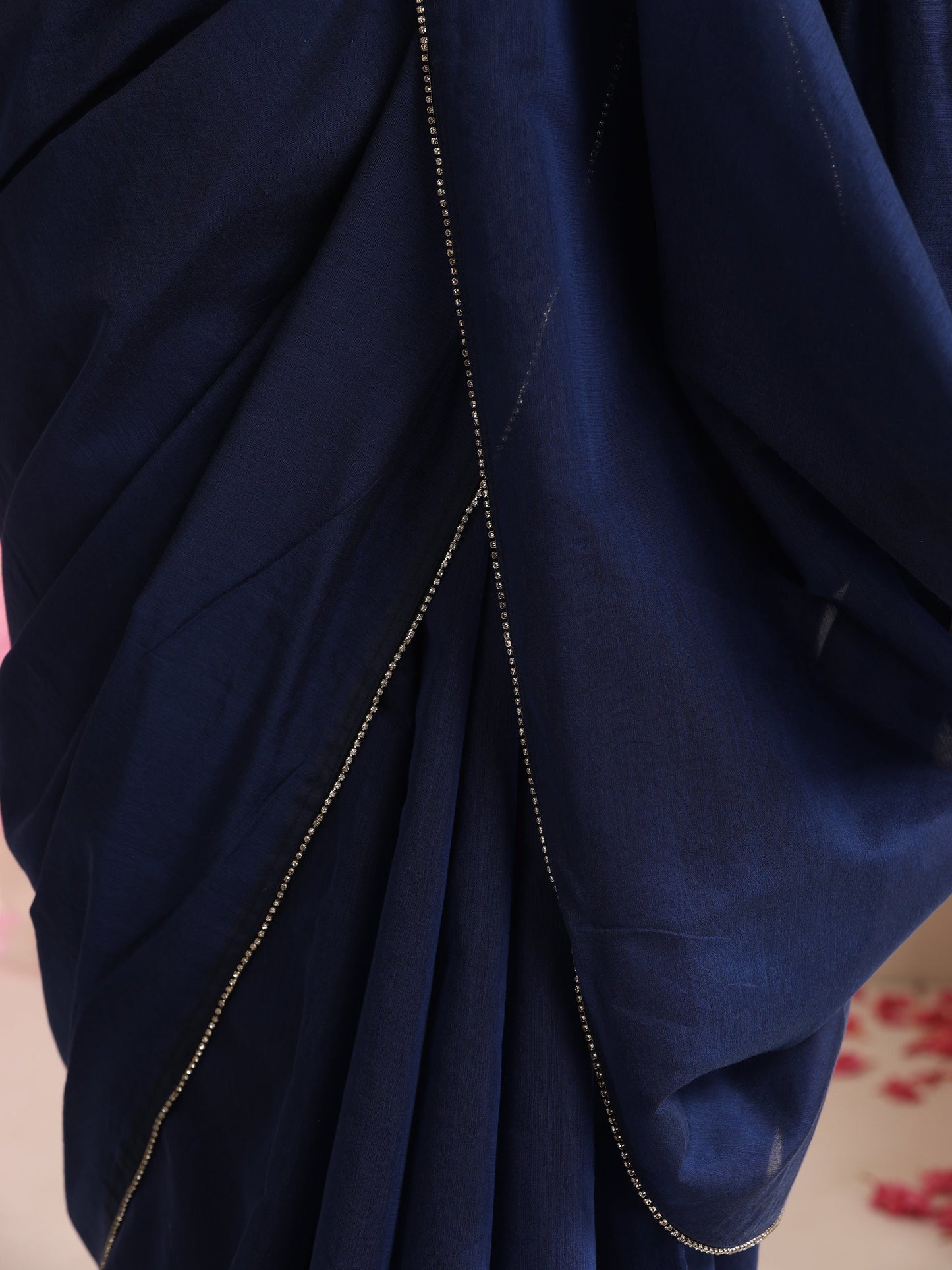 Dhiyona ST Deep Blue Cotton Chanderi Saree with Swarovski Style Border