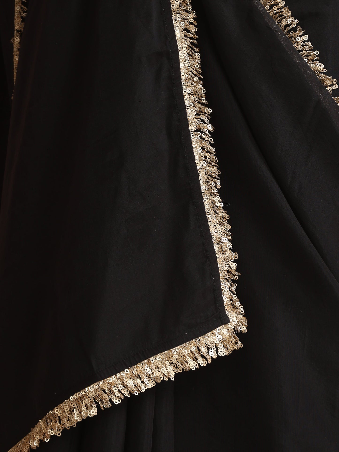 Dhiyona ST Black Cotton Chanderi Saree with Gold Border and Self Blouse Fabric