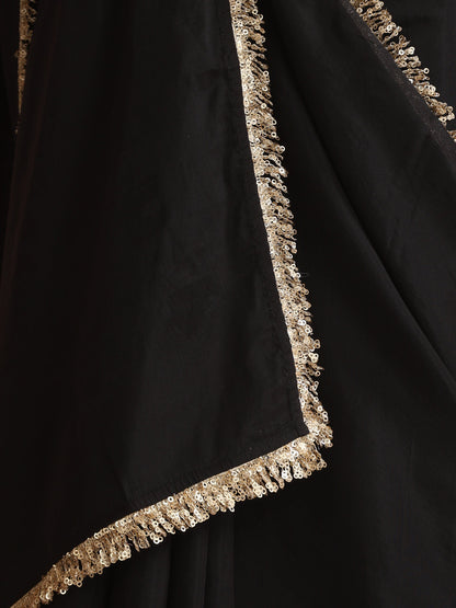 Dhiyona ST Black Cotton Chanderi Saree with Gold Border and Self Blouse Fabric