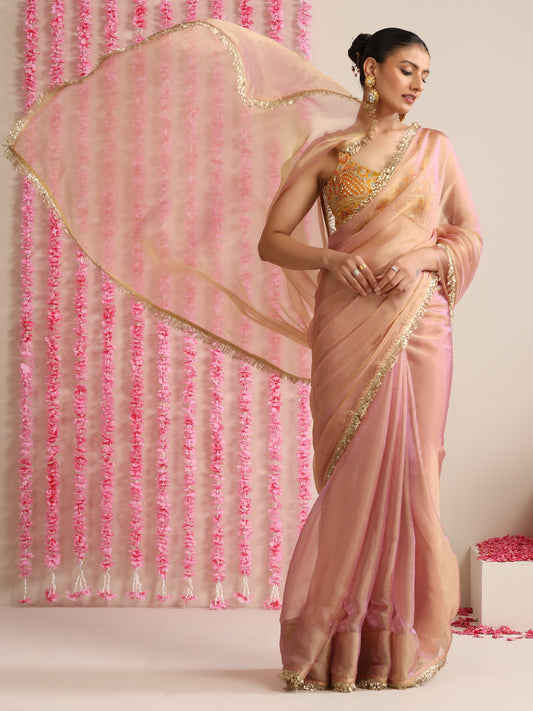 Dhiyona ST Pink Lilac Metallic Chiffon Saree with Sequin Lace