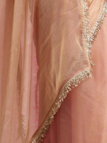 Dhiyona ST Pink Lilac Metallic Chiffon Saree with Sequin Lace