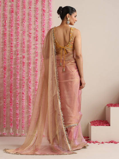 Dhiyona ST Pink Lilac Metallic Chiffon Saree with Sequin Lace