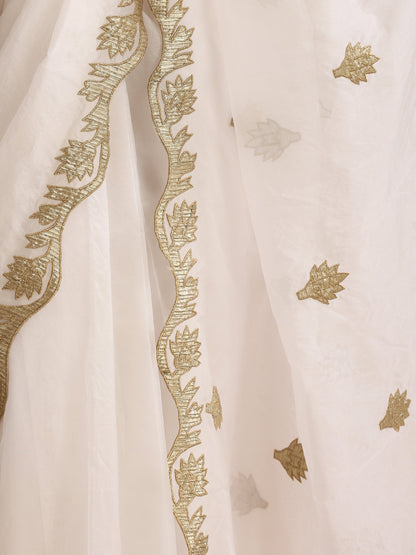 Dhiyona ST Elixir White and Gold Organza embroidered Saree with blouse fabric