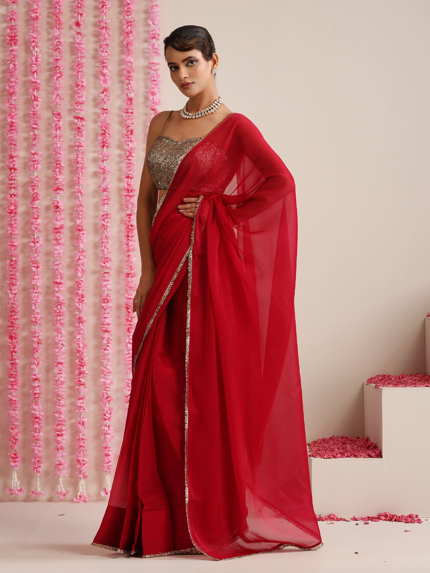 Dhiyona ST Rouge Allure Chiffon Saree with Lace Edge
