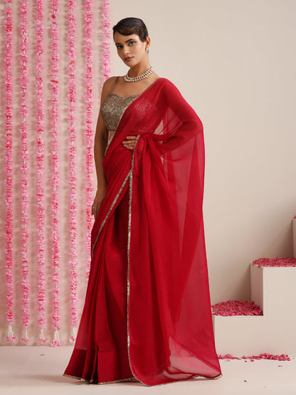 Dhiyona ST Rouge Allure Chiffon Saree with Lace Edge