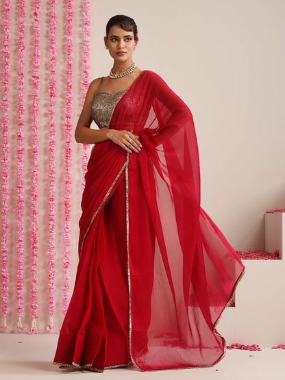 Dhiyona ST Rouge Allure Chiffon Saree with Lace Edge