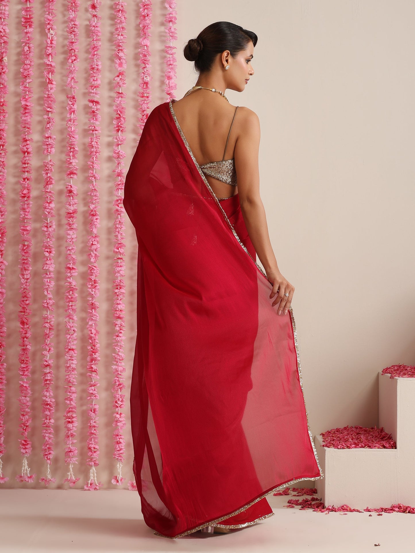 Dhiyona ST Rouge Allure Chiffon Saree with Lace Edge
