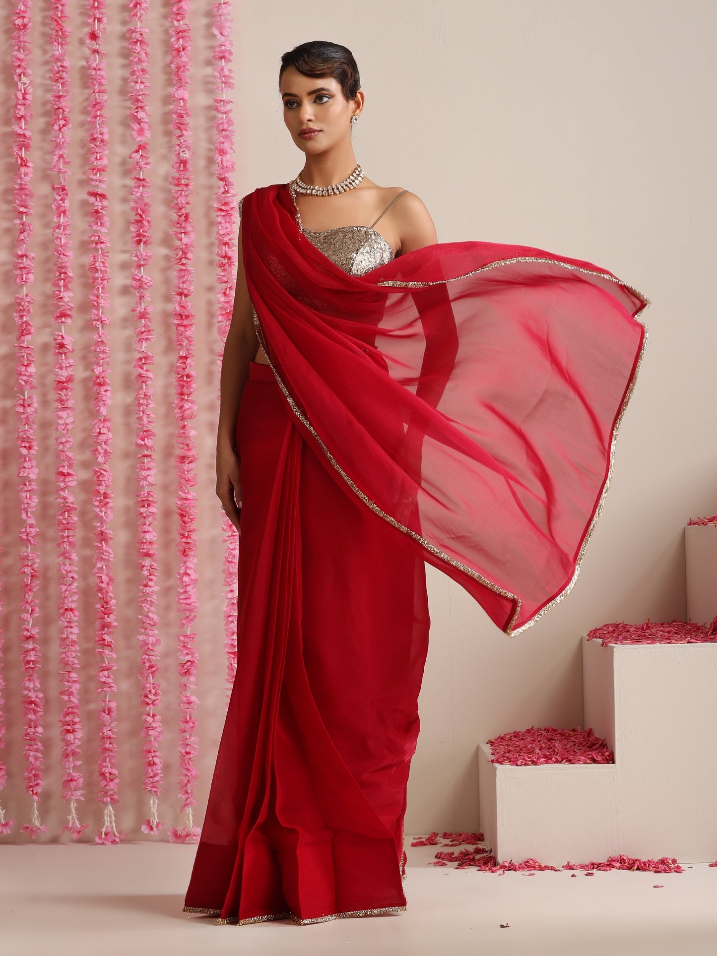 Dhiyona ST Rouge Allure Chiffon Saree with Lace Edge