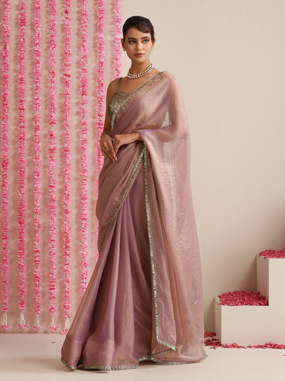 Dhiyona ST Lilac Dual Shade Metallic Chiffon Saree with Lace Edge