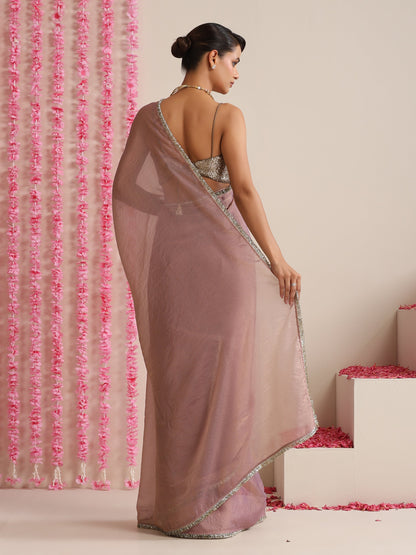 Dhiyona ST Lilac Dual Shade Metallic Chiffon Saree with Lace Edge