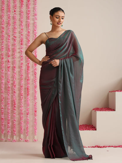 Dhiyona ST Blue Maroon Dual Shade Chiffon Saree with Pendants