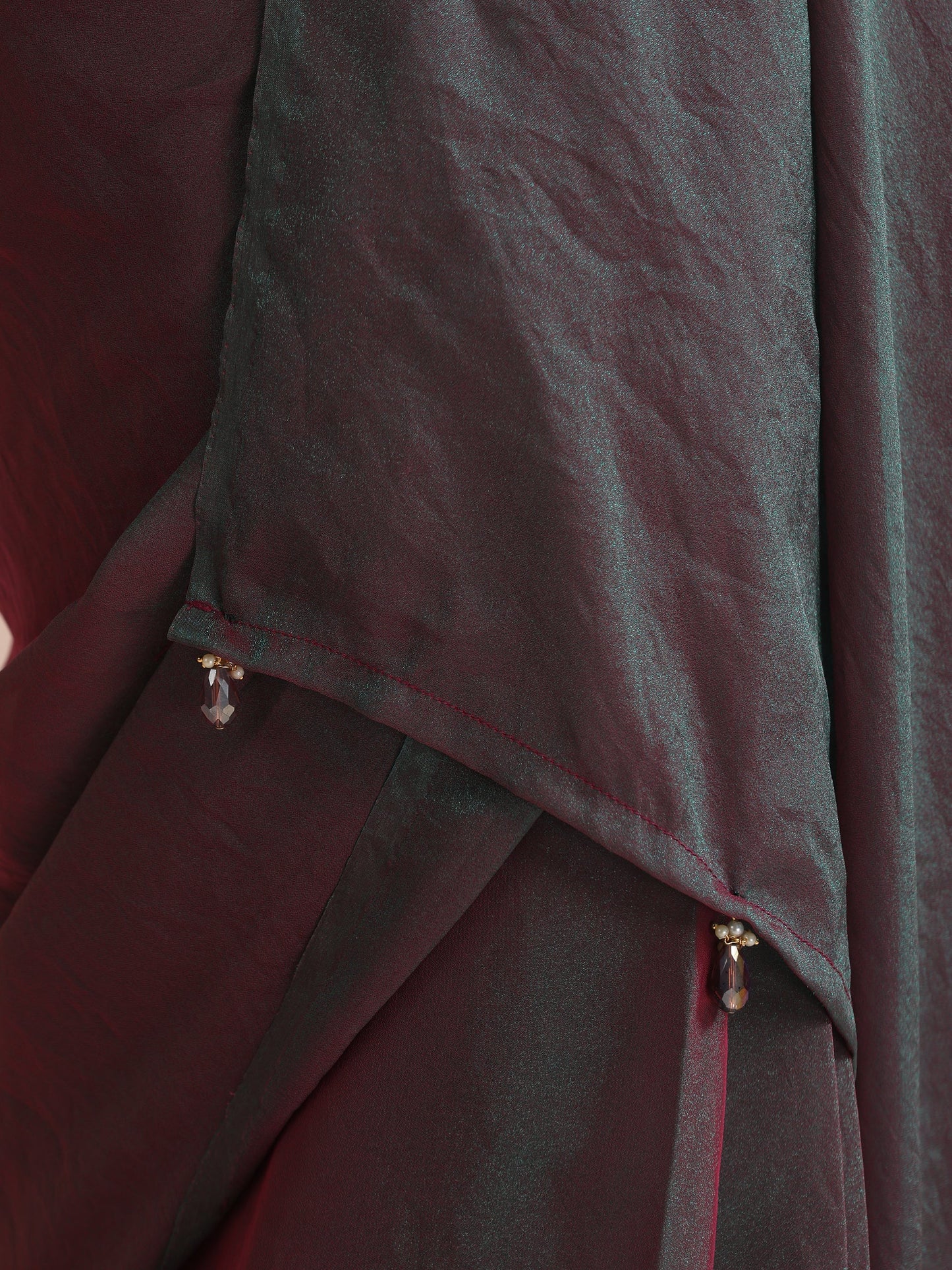 Dhiyona ST Blue Maroon Dual Shade Chiffon Saree with Pendants