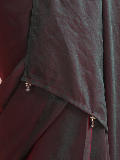 Dhiyona ST Blue Maroon Dual Shade Chiffon Saree with Pendants