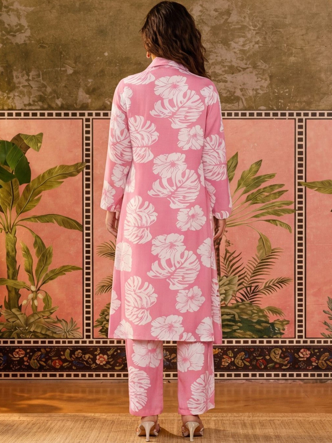 Printed Viscose Rayon Shirt Collar Kurta & Trousers