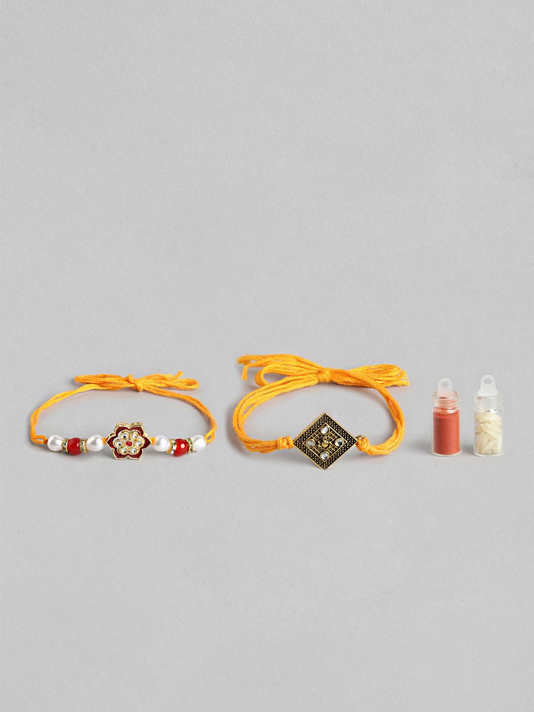 Dhiyona Unisex Set of 2 Beaded Bhai Bhabhi Rakhis With Roli & Chawal