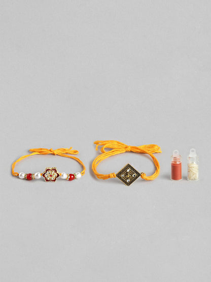Dhiyona Unisex Set of 2 Beaded Bhai Bhabhi Rakhis With Roli & Chawal