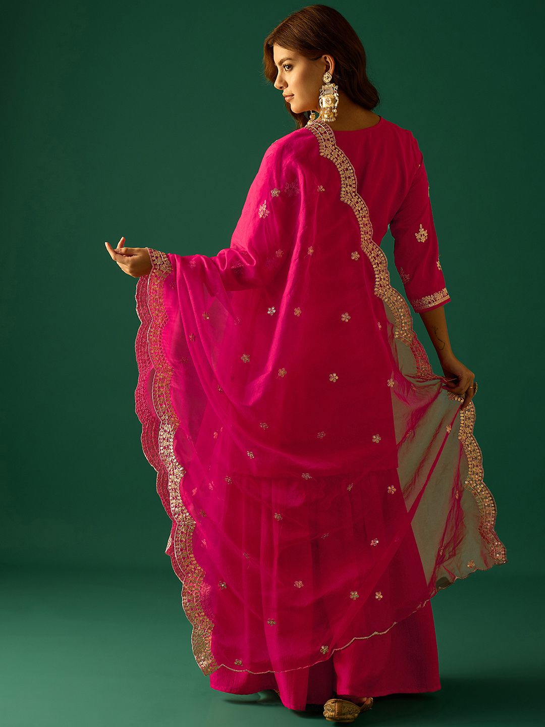 Dhiyona VA Women Ethnic Motifs Embroidered Kurta with Sharara & Dupatta