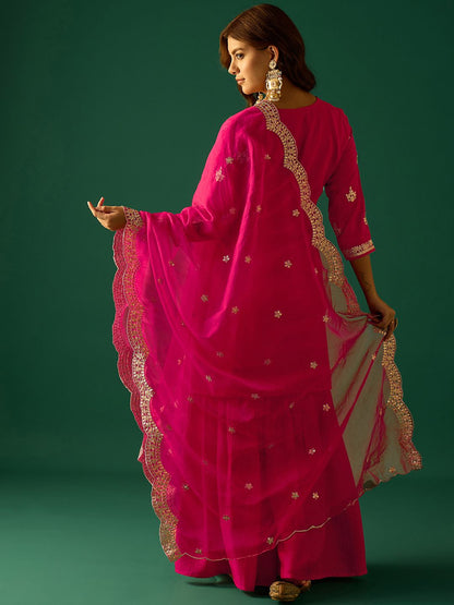 Dhiyona VA Women Ethnic Motifs Embroidered Kurta with Sharara & Dupatta