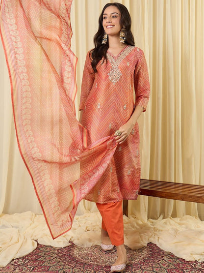 Women Ethnic Motifs Regular Thread Work Kurta with Trousers & With Dupatta