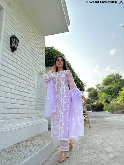 Dhiyona KL Women Floral Embroidered Regular Thread Work Kurta with Palazzos & With Dupatta