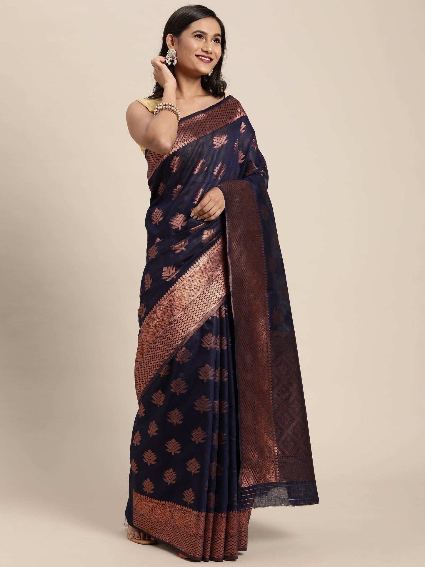 Dhiyona GR Women's Tahira Berry Blue Silk Blend Saree