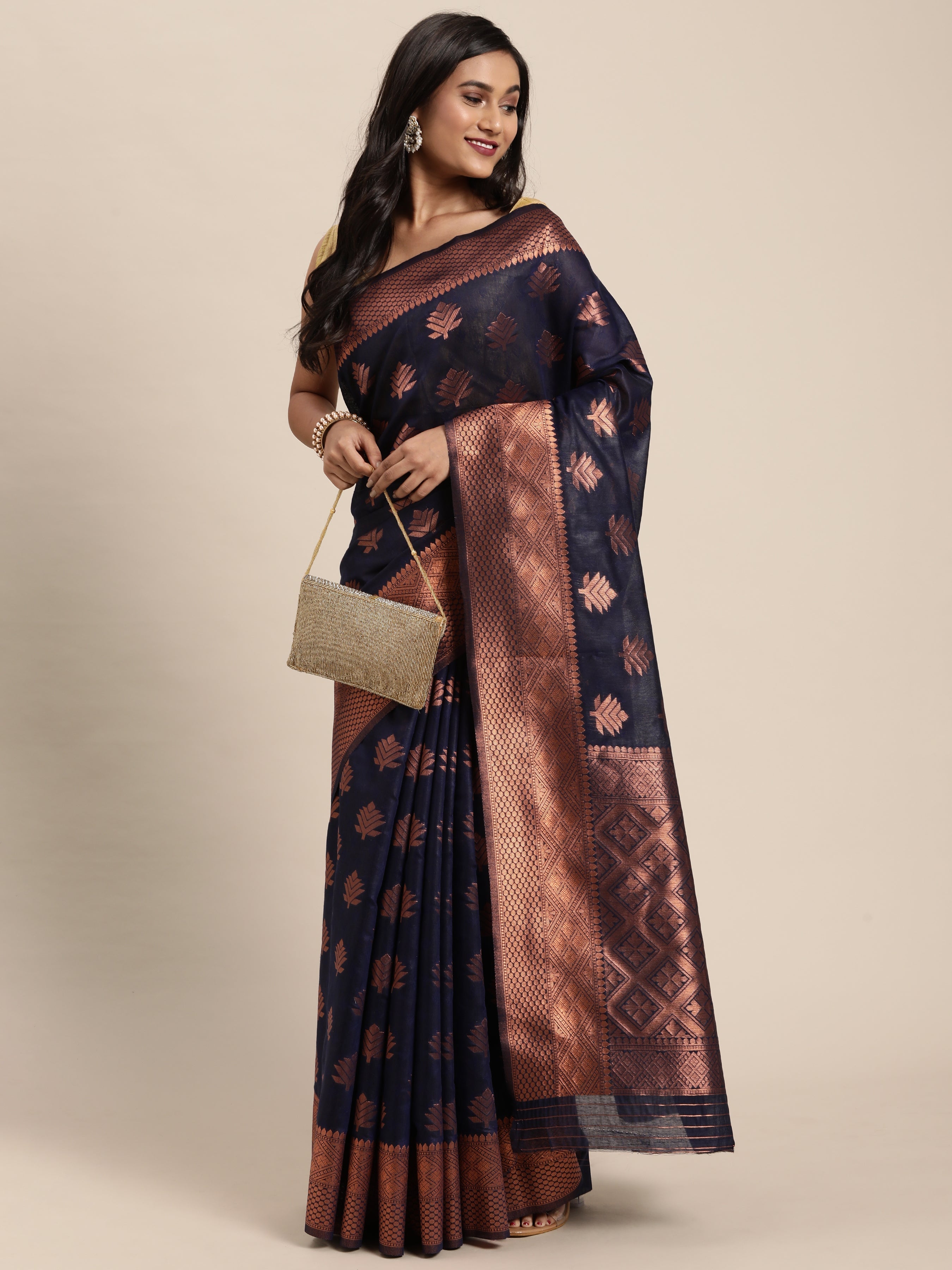 Dhiyona GR Women's Tahira Berry Blue Silk Blend Saree
