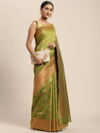 Dhiyona GR Women's Tahira Parrot Green Silk Blend Saree