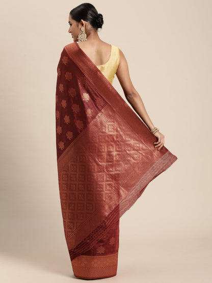 Dhiyona GR Women's Tahira Carmine Maroon Silk Blend Saree