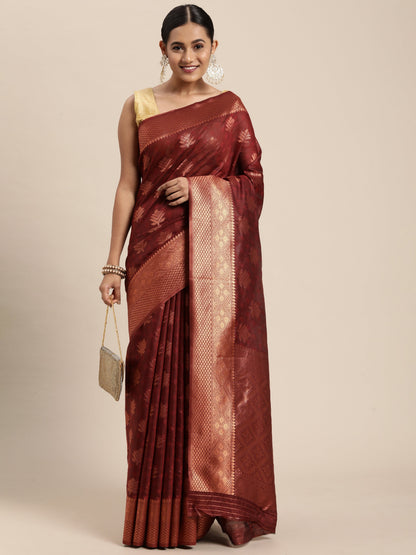 Dhiyona GR Women's Tahira Carmine Maroon Silk Blend Saree