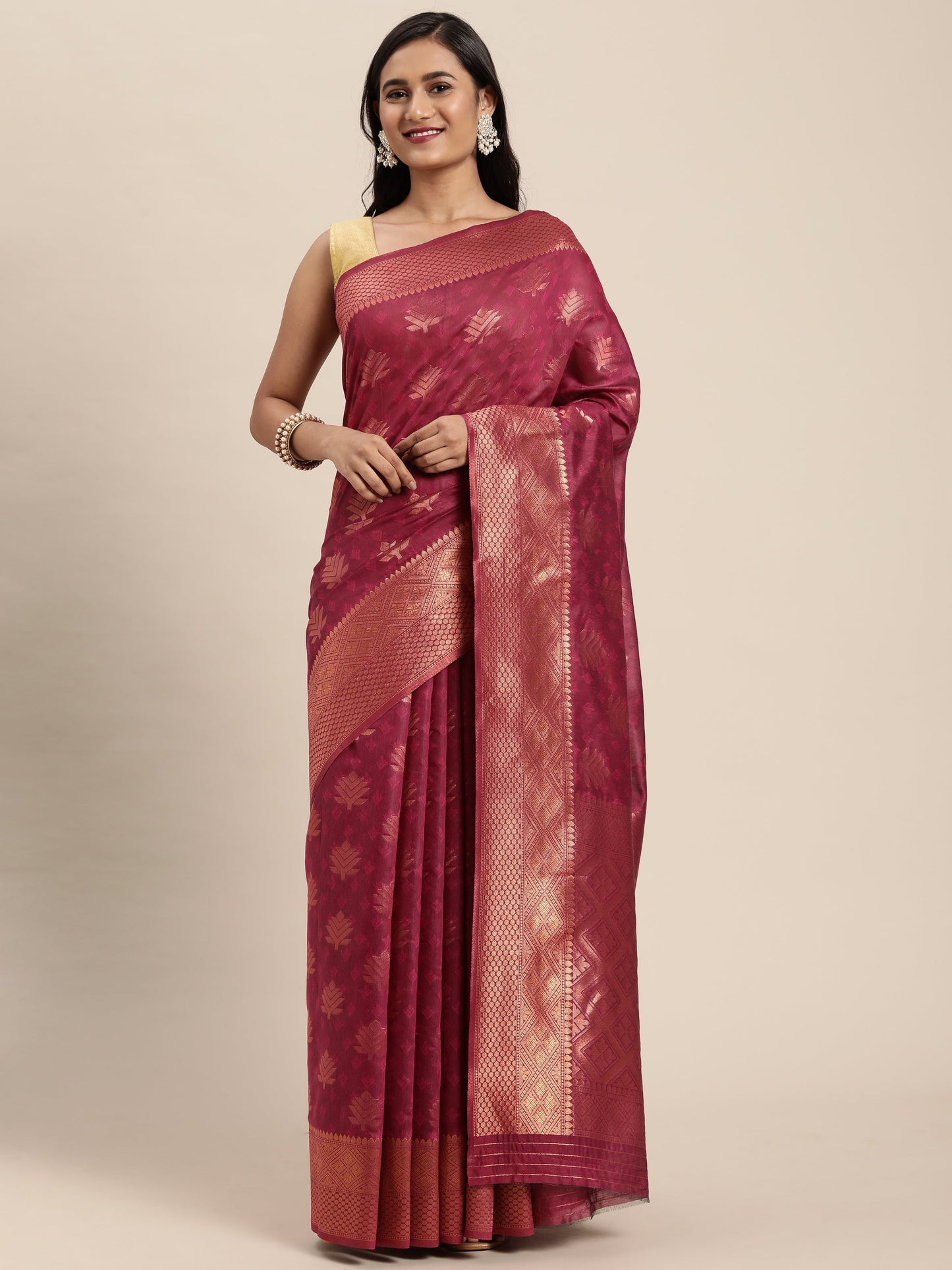 Dhiyona GR Women's Tahira Magenta Pink Silk Blend Saree