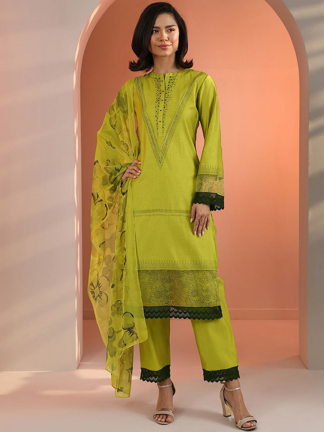 Women Embroidered Regular Kurta with Trousers & Dupatta
